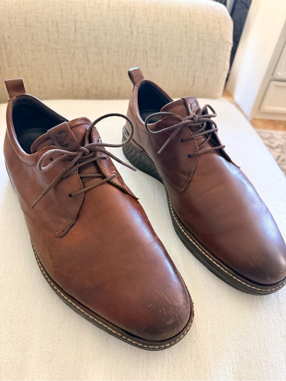 ECCO Phorene ST.1 Hybrid Lite Plain Toe Derby Shoes Mens 11 Brown Leather